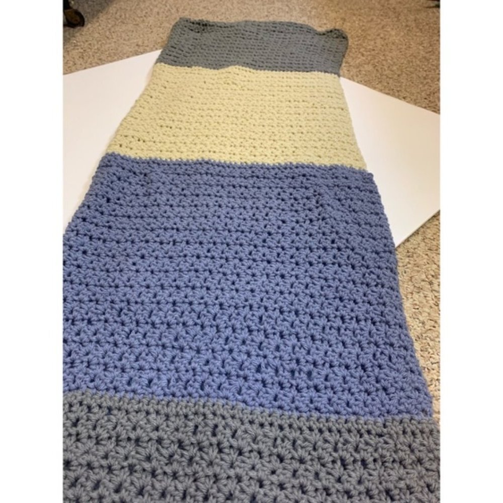 Handmade Homemade Crochet Lap Blanket Throw Blanket Grey Blue Cream Color - Picture 4 of 6